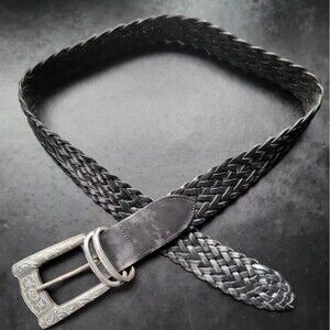 Y2K Jennifer Graham 8418 Size M Leather Braided Belt Silver Buckle Black